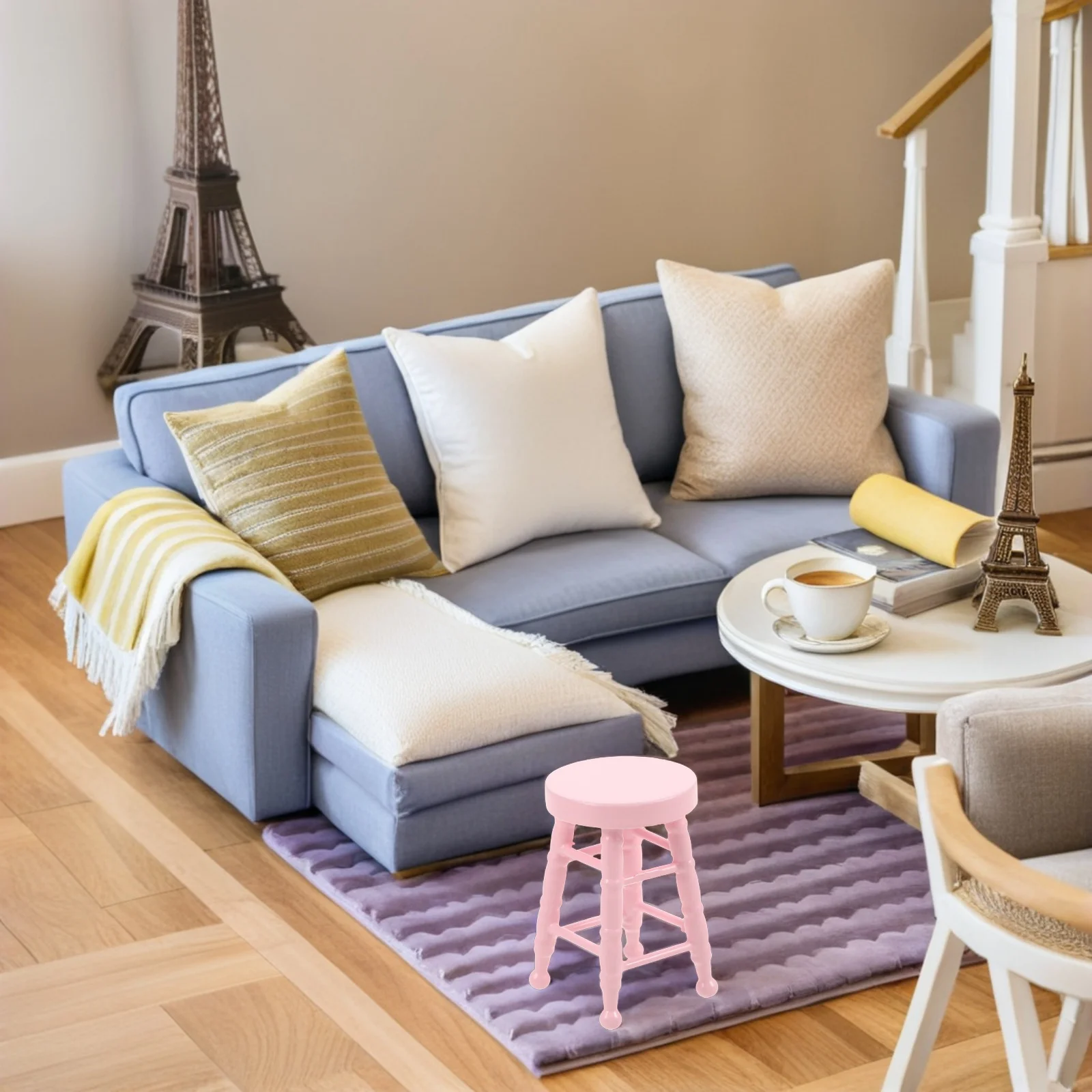 ชุดเก้าอี้ขนาดจิ๋ว 1:12 จำนวน 2 ชิ้น เฟอร์นิเจอร์บ้านตุ๊กตาไม้เหมือนจริง สำหรับงานฝีมือ ขาสูง ทรงกลม อุปกรณ์ตกแต่งขนาดเล็ก