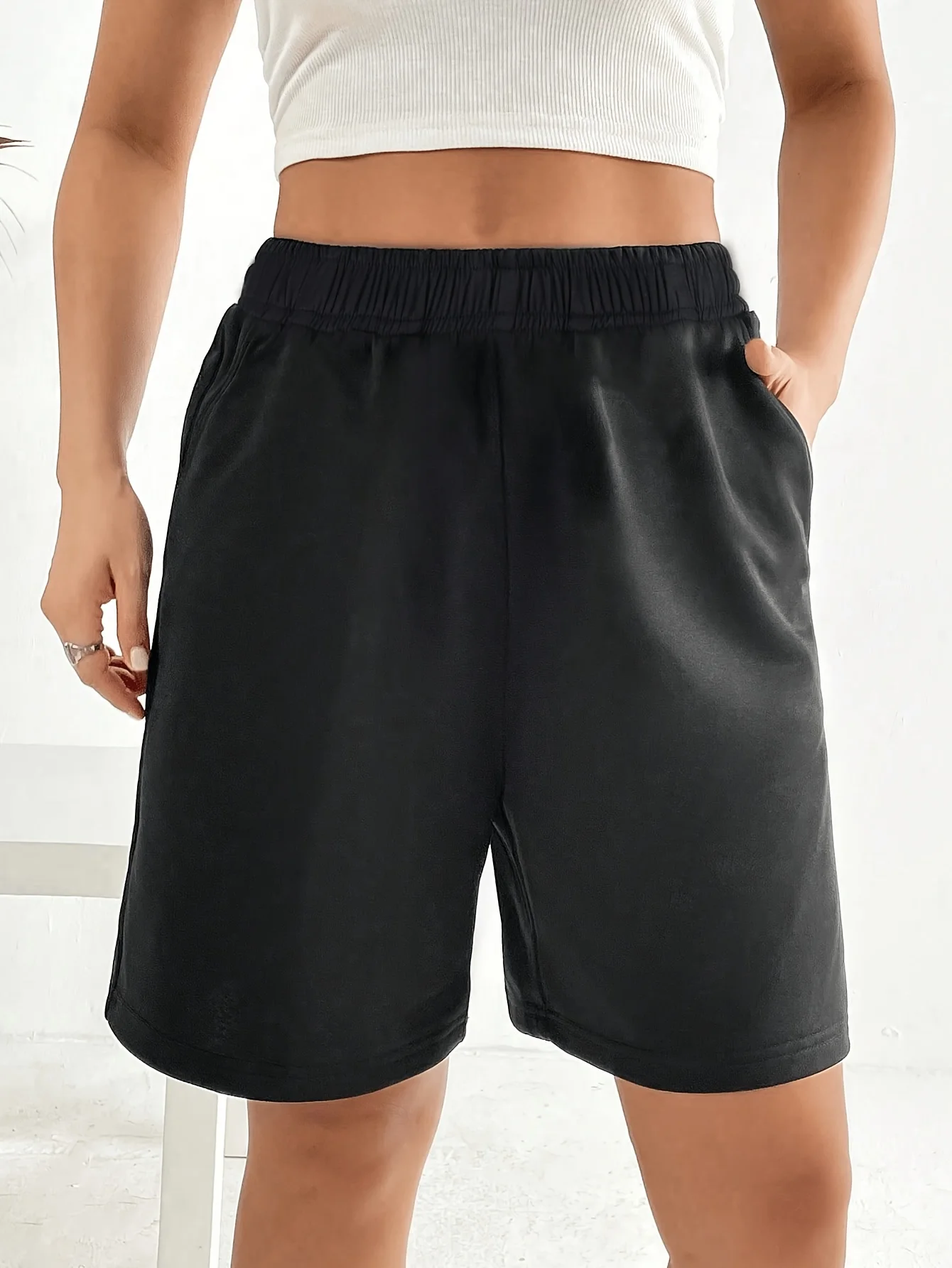 Casual athletic shorts, soft knit fabric, elastic waistband, stylish, simple and versatile design  womens shorts black shorts