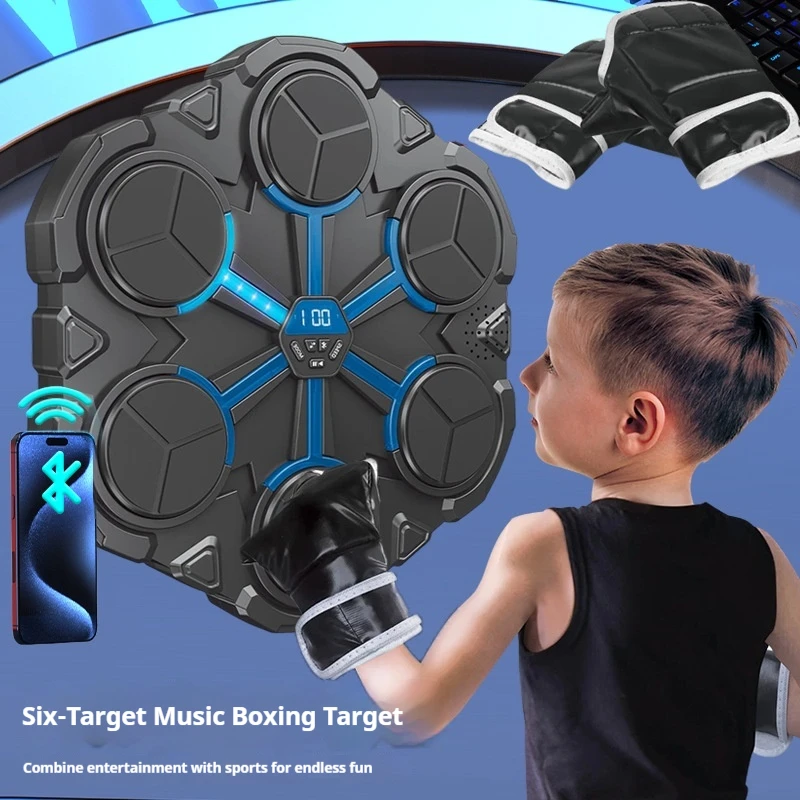Bluetooth Music Boxing Target Smart Electronic Wall Mount Six Target Training Gear With Gloves Home Workout Stress Relief Adults