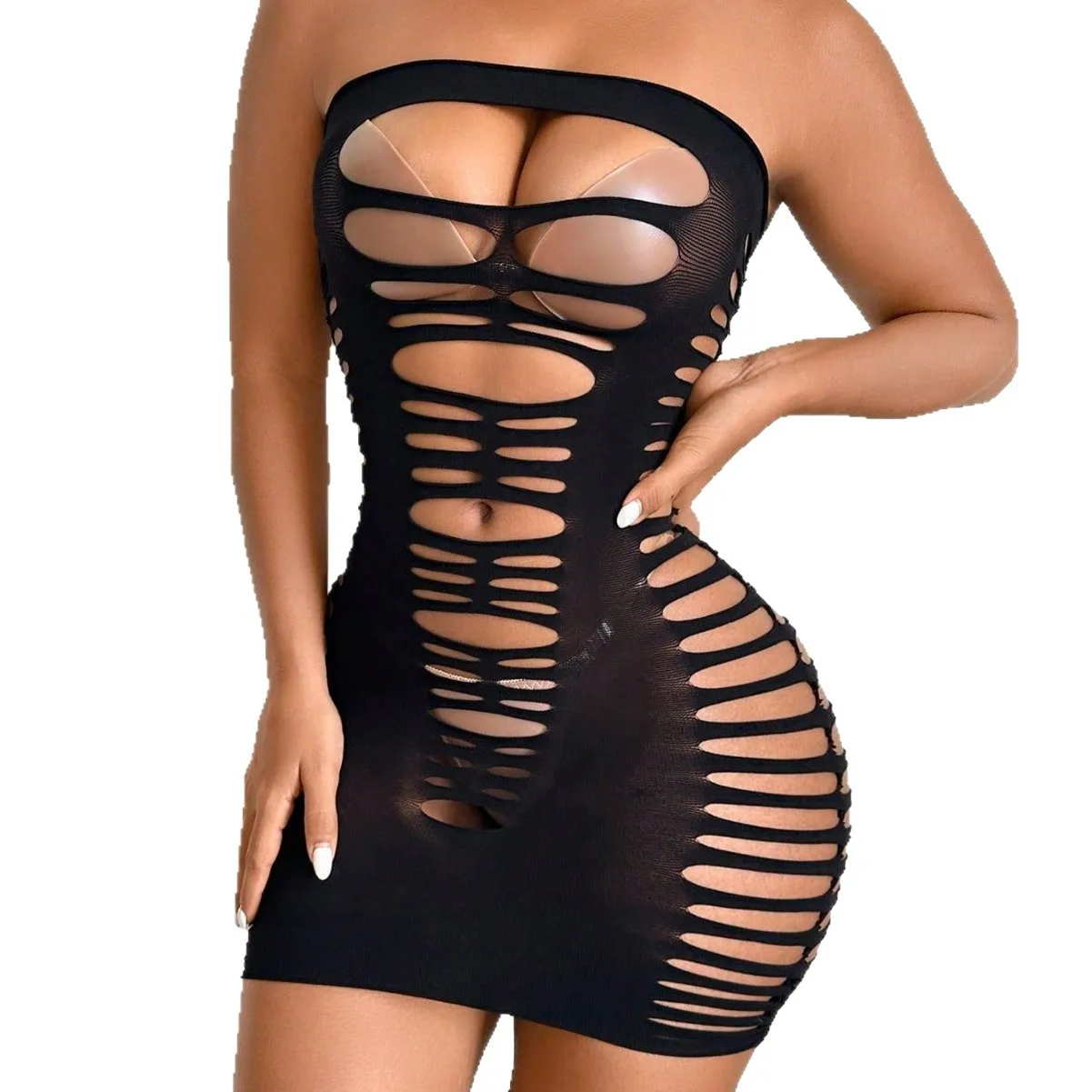 Bodystocking Lingerie Sexy Mesh Outfit For Hot Girls Slim Fit Hollowed-out Mesh See-through Bodycon Transparent Dress 4NXN