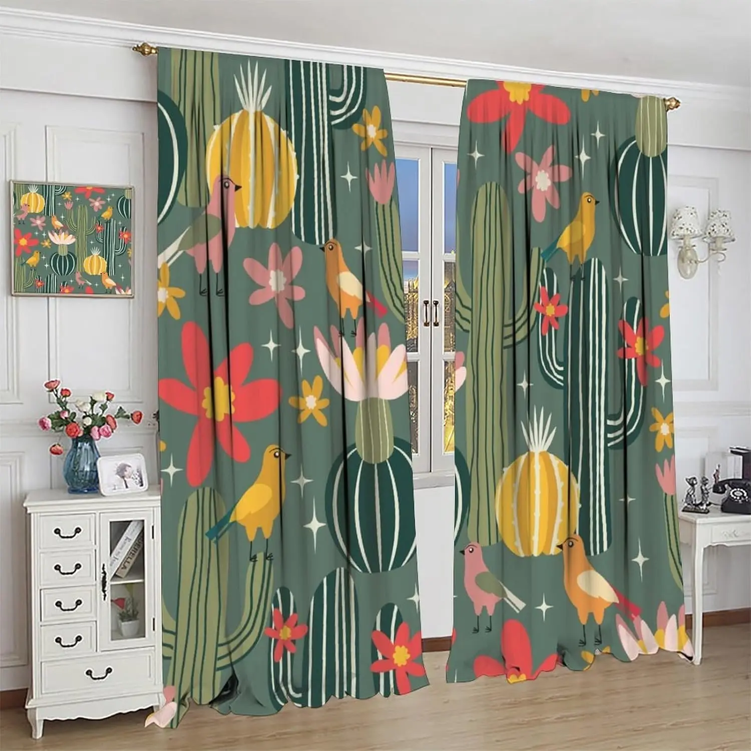 Cactus Curtains, Desert Cactus Pattern Desert Plants Window Drapes, for Boys Girls Living Room Bedroom Kitchen (Decorative)