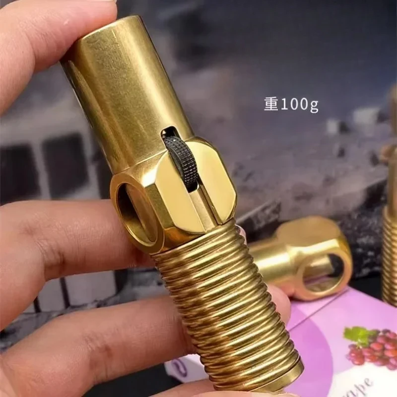 Handmade Original Brass Screw Lighter Retro Retractable Trench Collection Gift Gasoline Kerosene Lighter -79*18 Mm