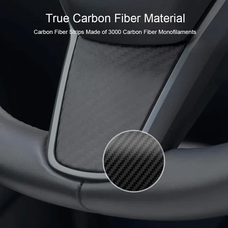 Real Patch Botão de Fibra de Carbono Volante, Adesivo Guarnição Quadro, Acessório Modificação Interior, Tesla Model 3 Y 2017-2023