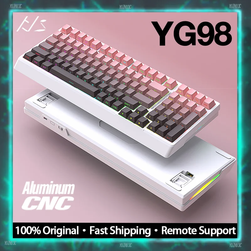 

HJS YG98 Беспроводная механическая клавиатура Barebones Kit 98-клавишная раскладка Динамическая RGB 2,4G BT Беспроводная индивидуальная клавиатура с возможностью горячей замены