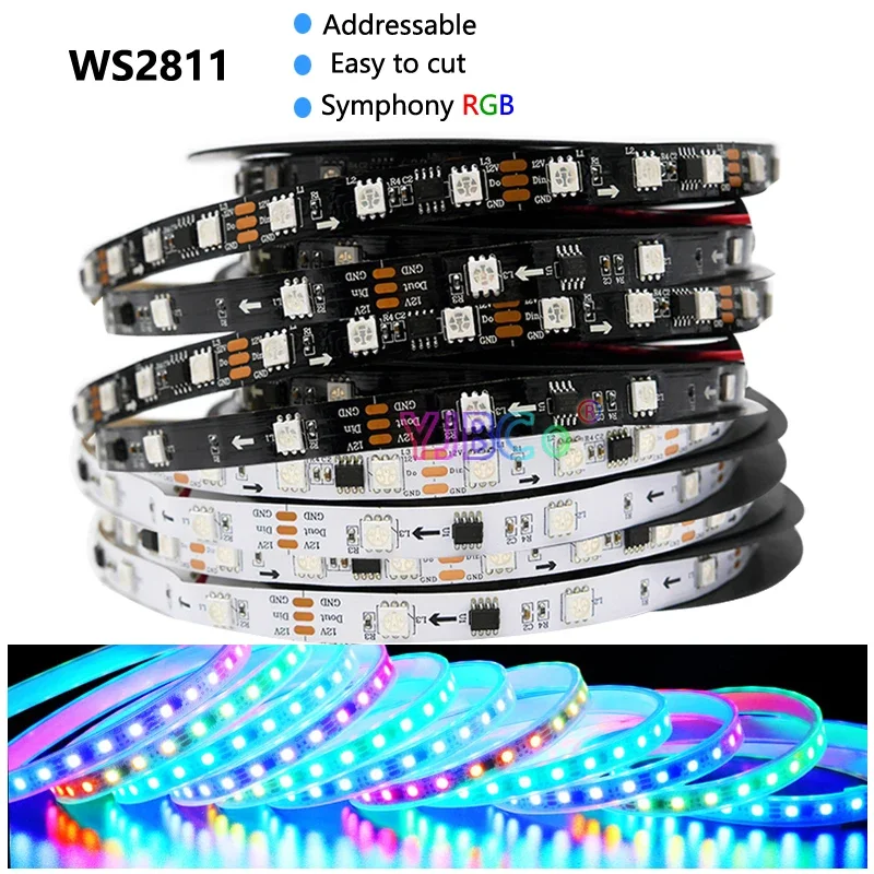 5m WS2811 Addressable Led Strip Lights 5050 RGB Smart Pixel Full Colors Ribbon Flexible Digital Led Lights 30/48/60leds/m DC 12V