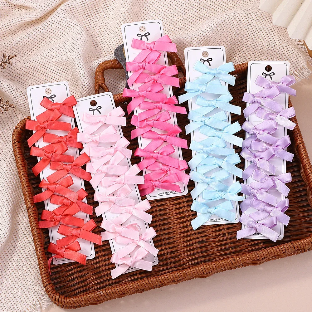 10Pcs/lot Cute Mini Bowknot Hair Clips Sweet Solid Color for Kids Girls Ballet Style Ribbon Braided Hair Accessories Hair Clips image 3