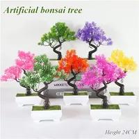 24CM Artificial Plastic Plants Bonsai Small Tree Garden Ornaments Artificial Plant Potted Home Room Dining Table Decorations