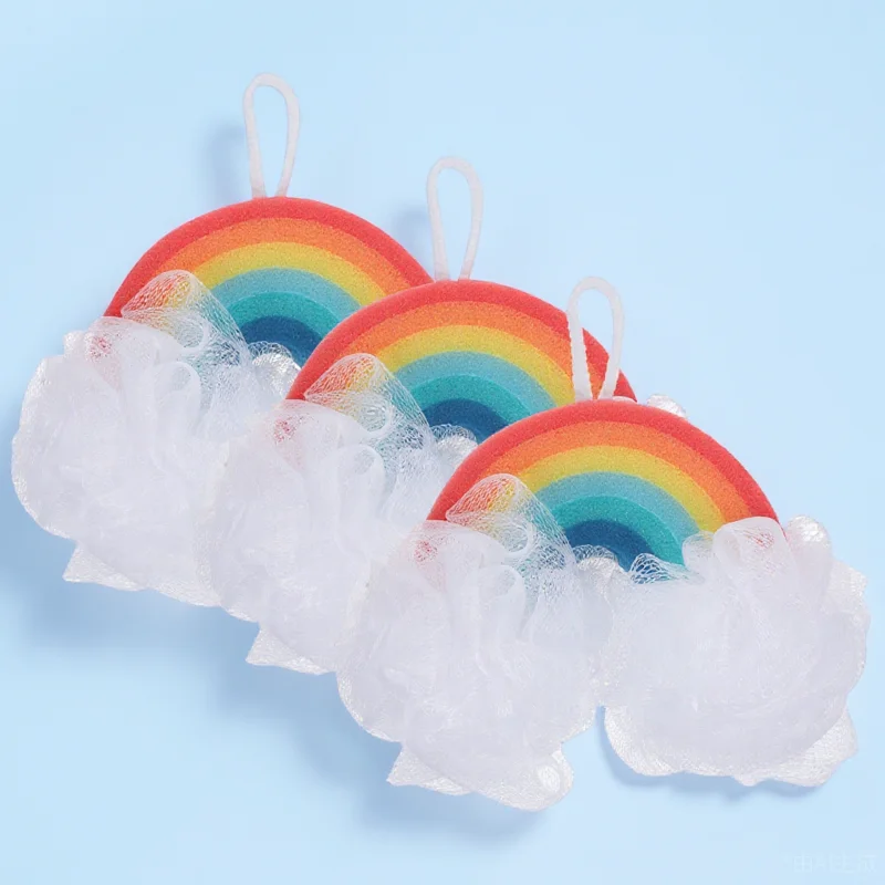 Rainbow Kids Shower Sponge Set 3pcs PU Exfoliating Bath Sponge for Gentle Skin Scrubbing and Fun Bubble Bath
