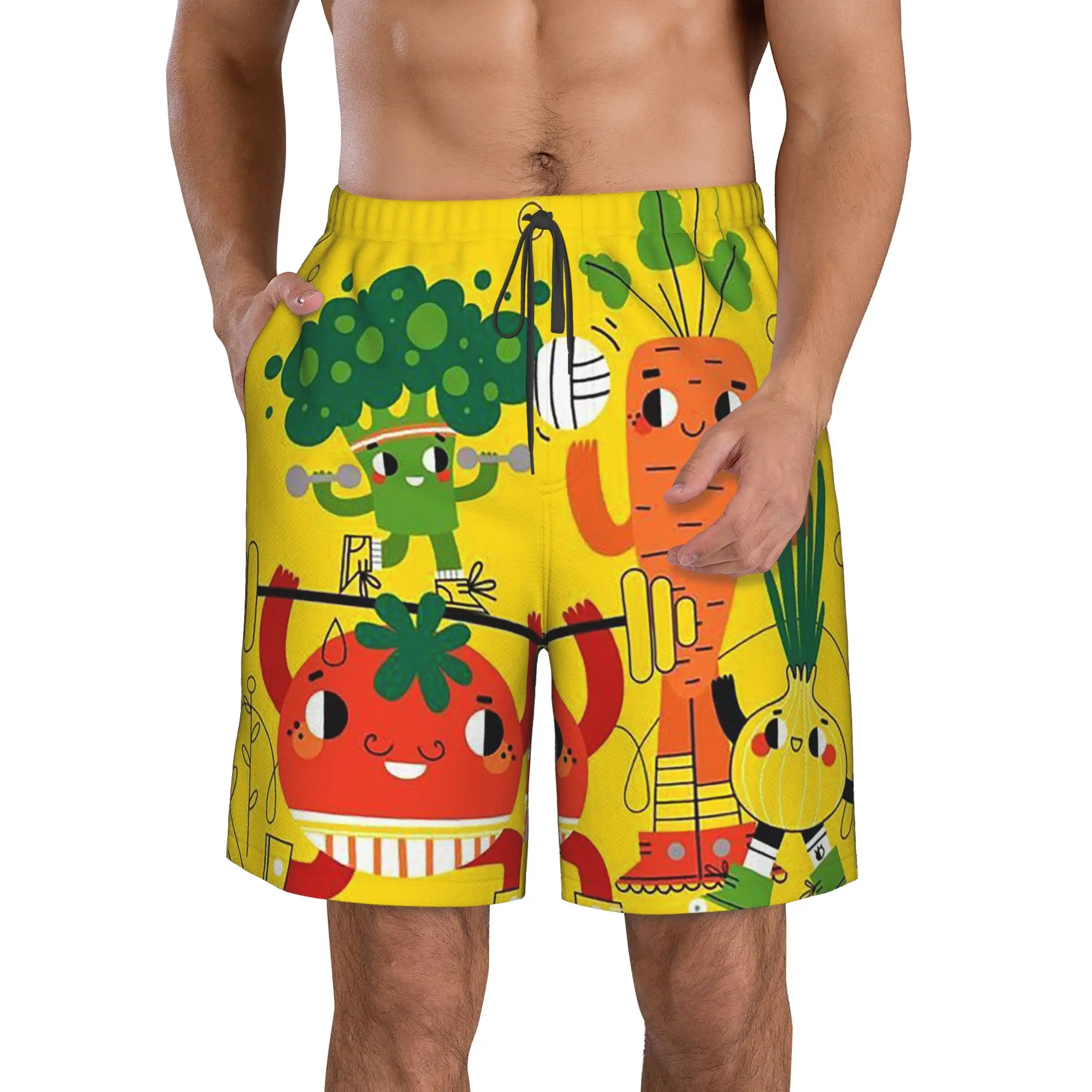 Cartoon Fitness Vegetable Pattern Trunks Beach Board Shorts Casual Quick Dry Swim Summer Men Pants