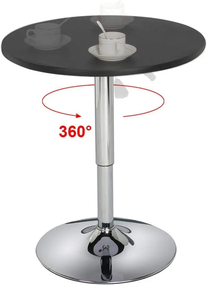 Modern Bistro Pub Counter Bar Table,Adjustable Height MDF Top,360 Degree Swivel Cocktail Round Tables,Black