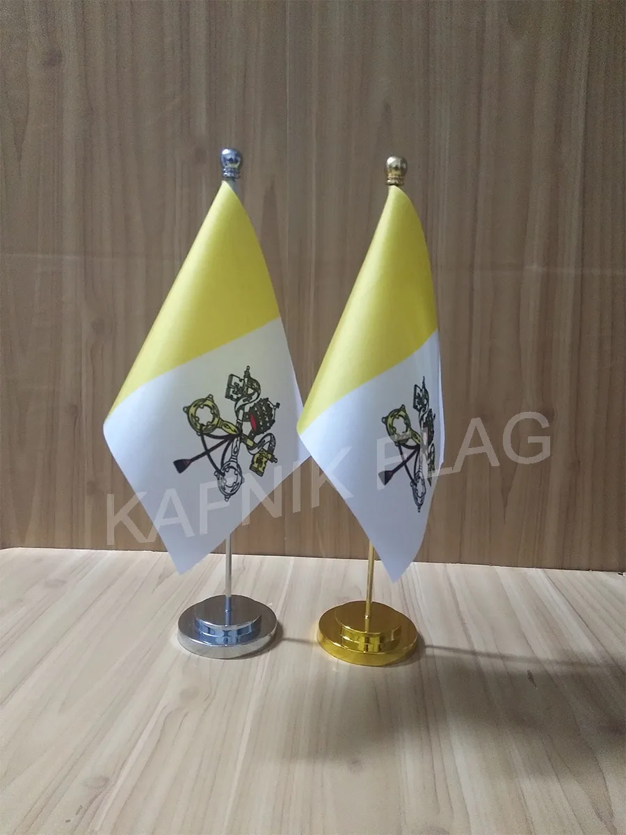 KAFNIK,Vatican Office table desk flag with gold or silver metal flagpole base 14*21cm country flag