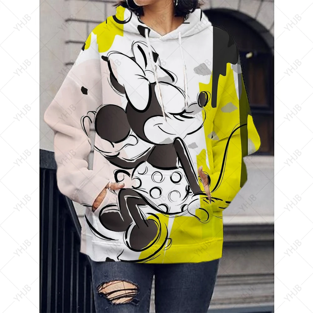 Women\'s Disney Mickey Mouse Christmas Print Hoodie Luxury Pullover Limited Edition Round Neck Drawstring Hoodie Casual Top