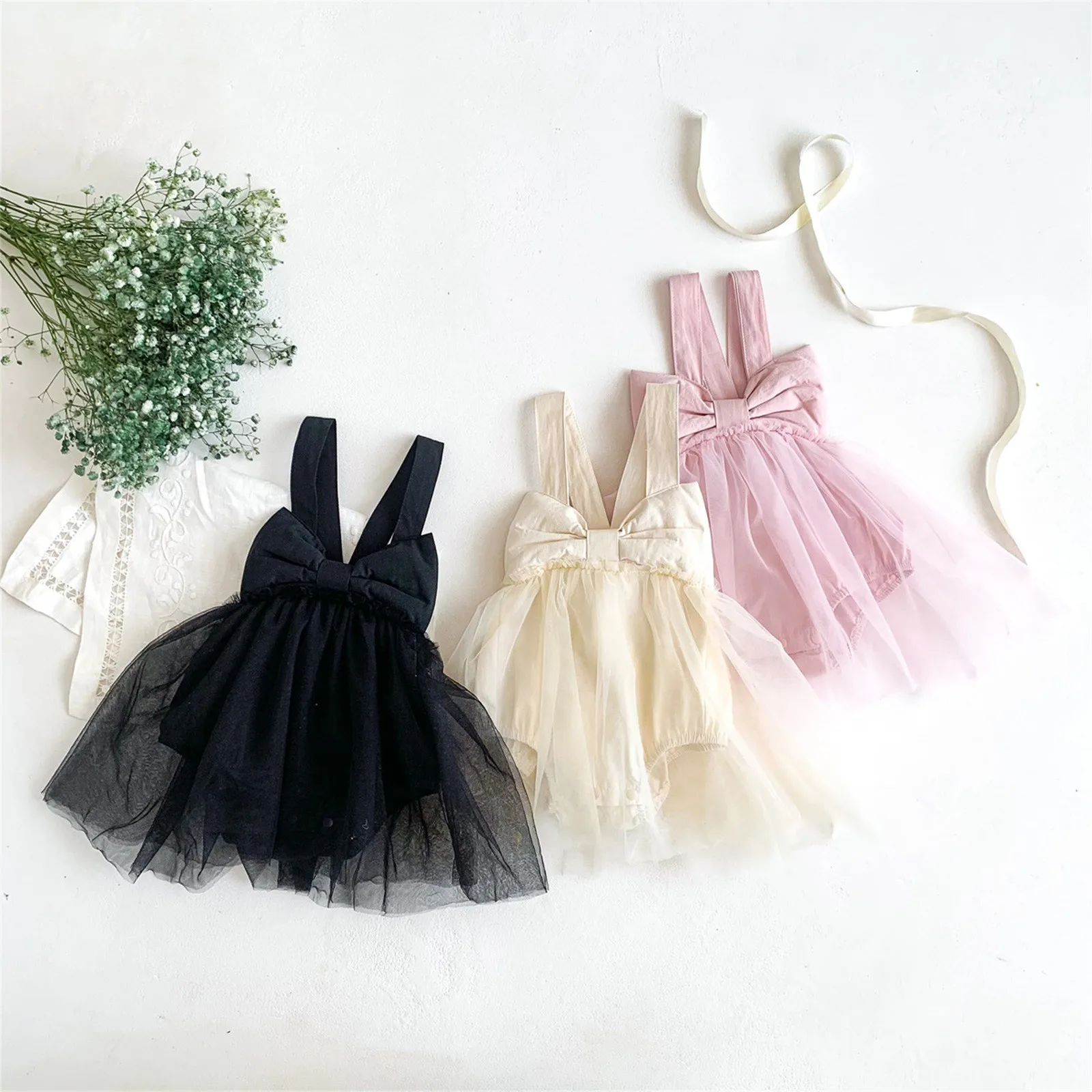 Big Bow Birthday Clothes for Newborn Toddler Suspenders Lace Jumper Dress for Girls Summer Infant Baby Girls Tutu Skirt Dress