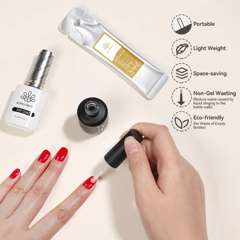 BORN PRETTY Cena Top Coat Set di smalti gel per unghie 15g 6 in 1 Colla per unghie Gel Soak Off Vernice UV LED Tutto per kit per unghie Mancure