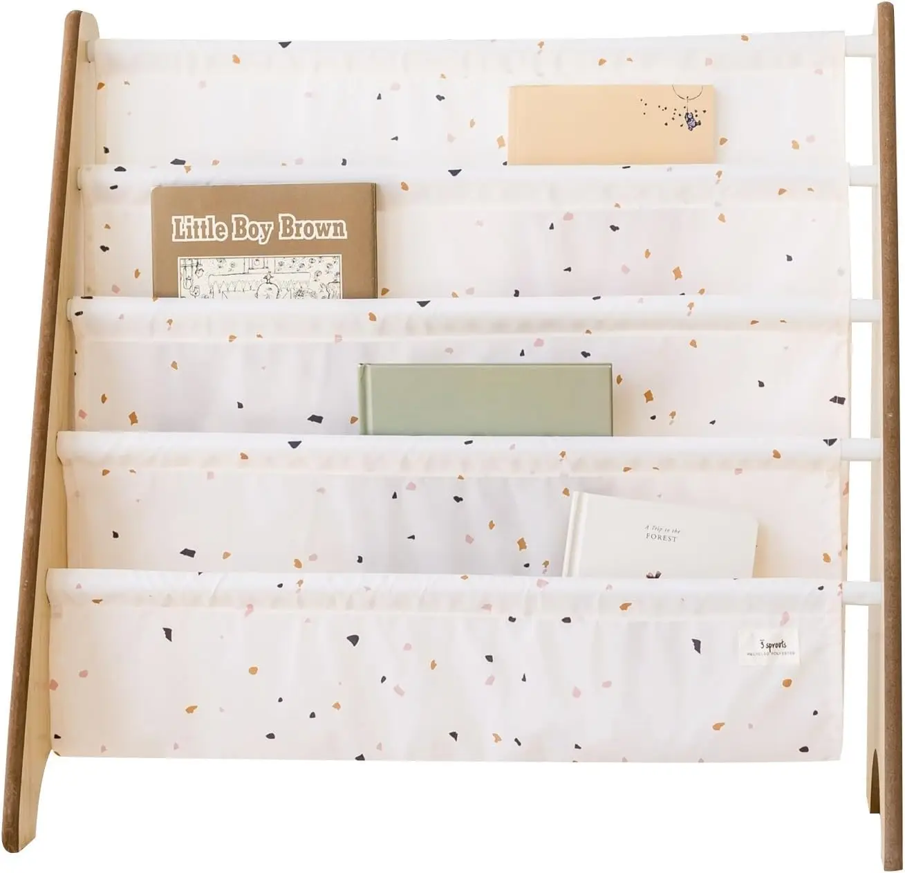 

4-Tier Recycled Fabric Kids Bookshelf - Wooden Book Rack Organizer for Toddlers Age 3+ in Terrazzo Cream
