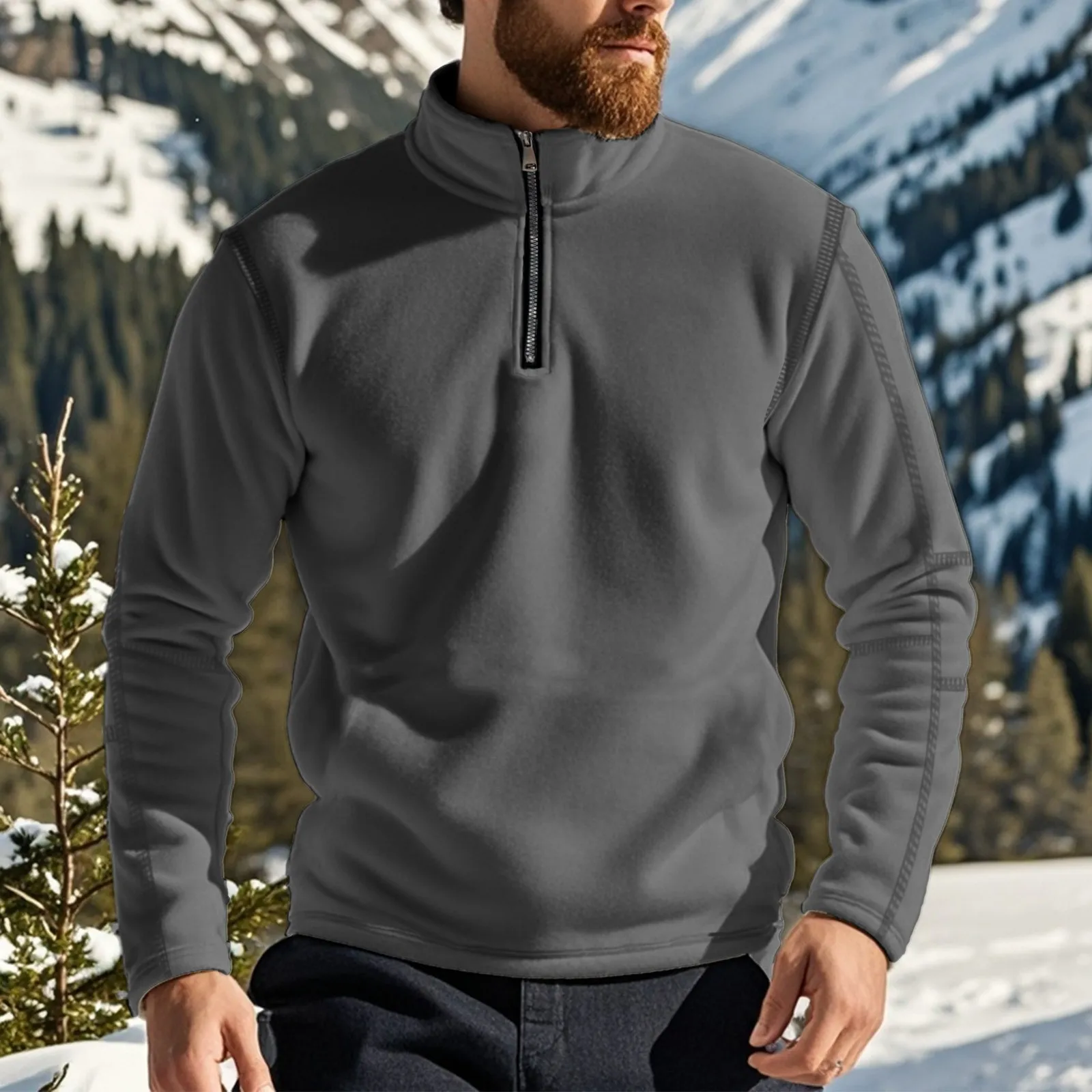 2024 neue Herbst Winter Männer Sweatshirt Pullover Lässig Einfarbig Langarm Reißverschluss Stehkragen Top Warme männer Kleidung