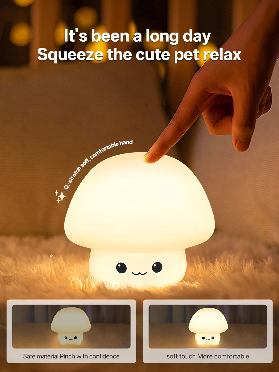 KFV Cute Pear Night Light 7-Color Dimmable Touch-Controlled Night Light Silicone Stress Reducing Pat Duck Lamp USB Rechargeable