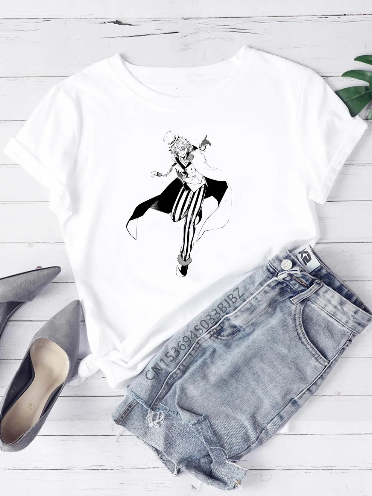 Bungou stray dogs Chuuya Nakahara Osamu Dazai Women Funny Print Ladies T-shirt Girl Y2K Basis O-collar White Shirt Short