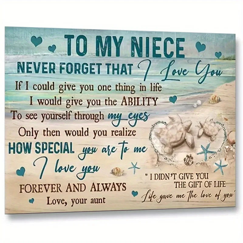 Charming Aunt to Niece Sand Turtle Wall Art - Perfect for Bedroom, Living Room & Office Decor - 8x10