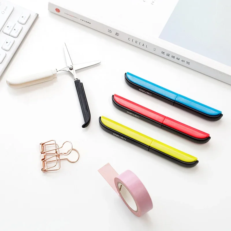 Portable Stationery Scissors Blue Red Yellow Folding Scissors Scrapbook Craft Scissors for Student School Office Supplies