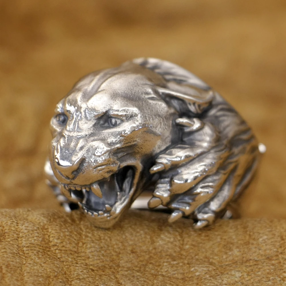 925 Sterling Silver Hunting Leopards Punk Ring TK348 Open US Size 8~15 BZ