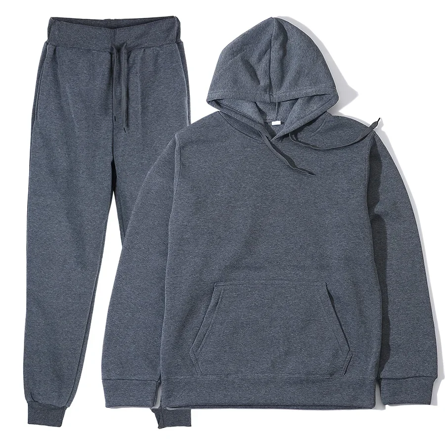 Men Women Tracksuit Autumn Casual Solid Long Sleeve Pullovers Long Pants Two Piece Sets Oversized Fleece Hooded Sportswear Suit