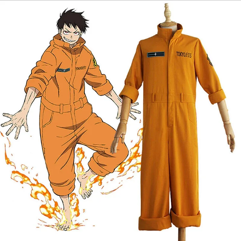 

Anime Fire Force Shinra Kusakabe Cosplay Costume Jumpsuit Jumpsuit Orange Team Uniform Suit Arthur Boyle Man Halloween Costume