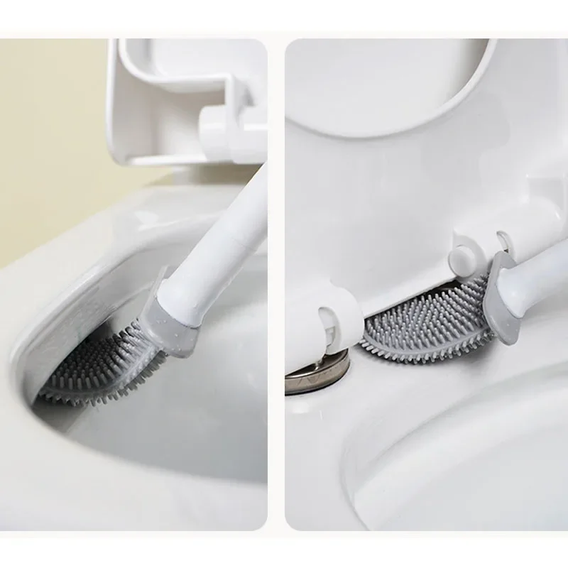 Toilet Brush Soft Plastic No Dead Corner Cleaning Silicone Toilet Brush With Base with Bracket Bathroom Accessories