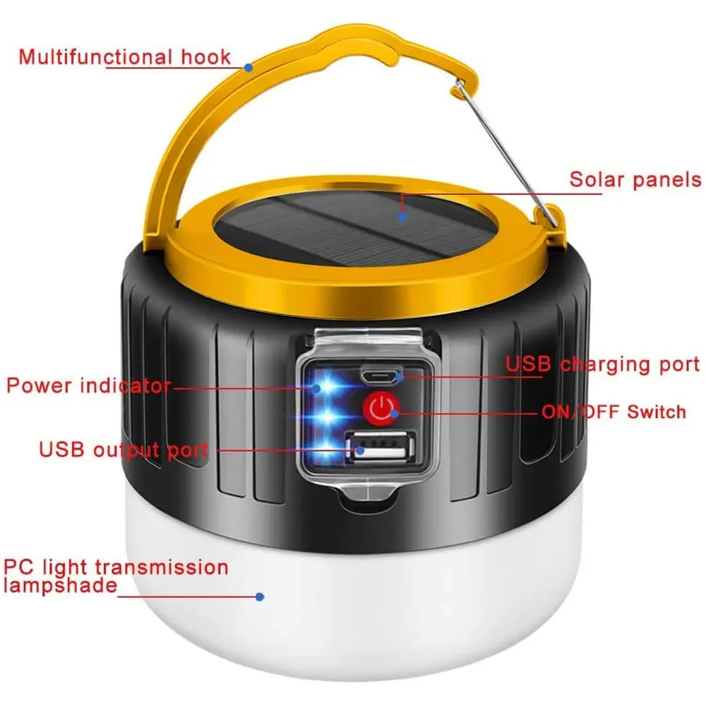 Outdoor Solar LED Camping Lights USB Reaching Tent Portable Lanterns Emergency Lights For Fishing Barbecue Camping Lighting