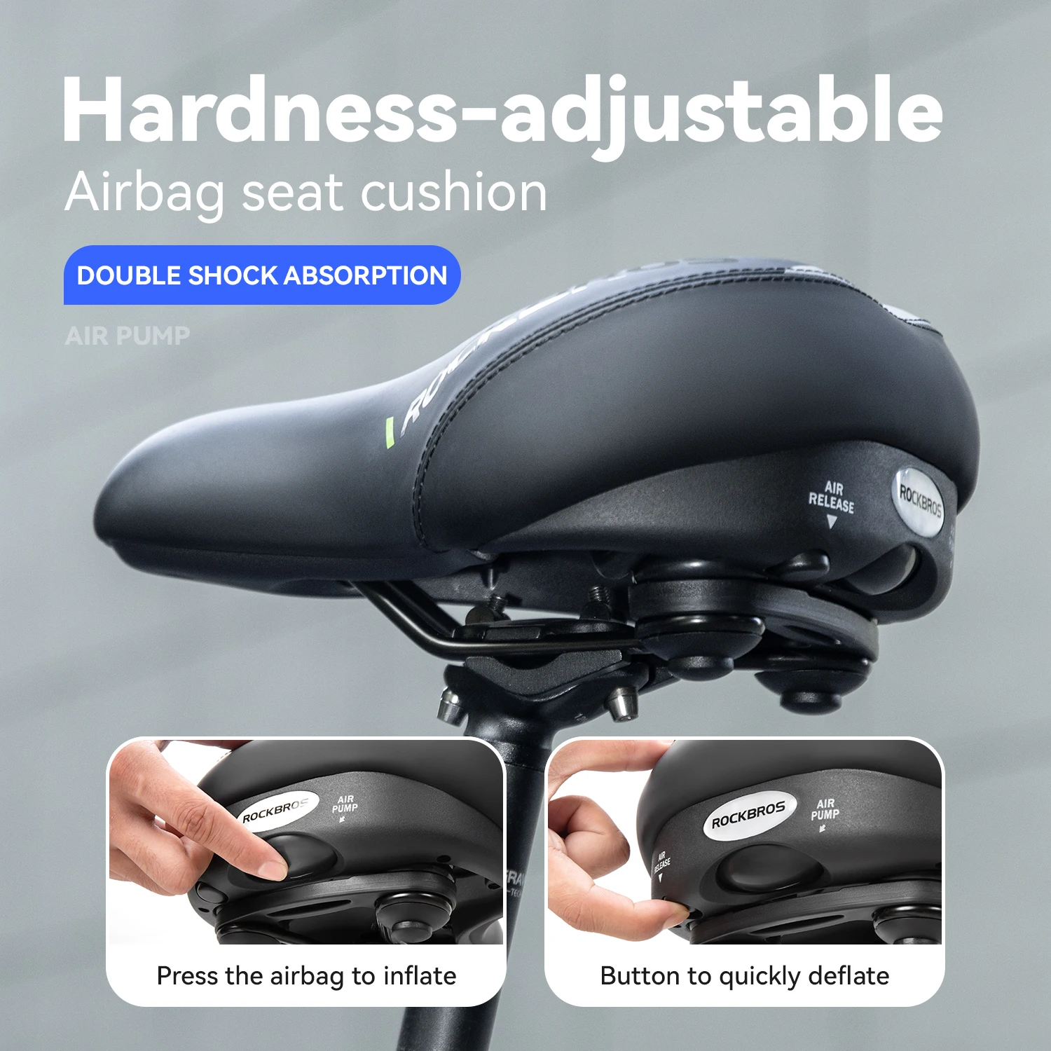 

Велосипедное сиденье ROCKBROS с воздушной подушкой, двойная амортизация, регулируемая жесткость, нескользящая поверхность, комфортное сиденье