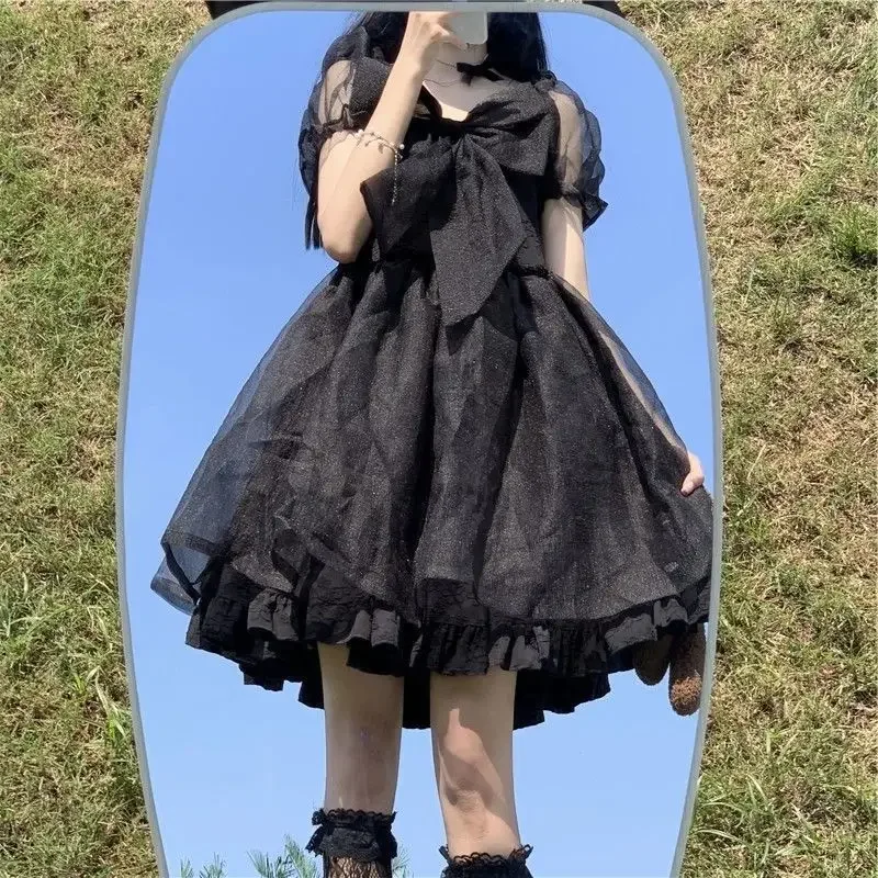 Vestido de Lolita de manga abullonada para niña, tutú Kawaii blanco, vestido de princesa, vestido de hada Lolita, vestido blanco coreano, dulce y lindo, japonés