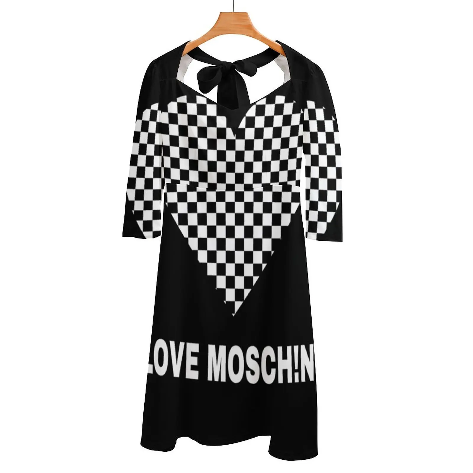 Love Mosch!N * Square Neck Dress Back Lacing Backless Dress Elegant Beach Party Dress Korean Meme Love Racing Racing Flag