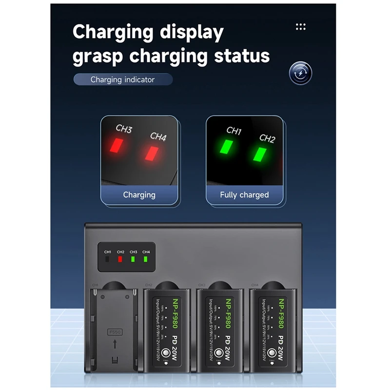 NP F960 NPF970 NP-F970 4-Channel Digital Camera Battery Charger W LCD Display For Sony NP-F550 F750 F970(US Plug) Durable