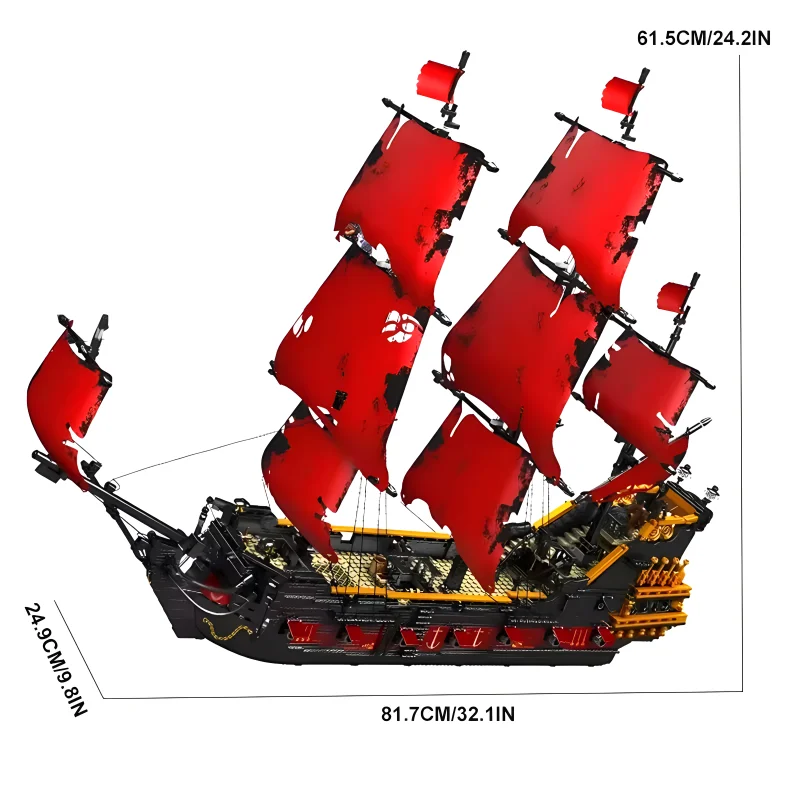 MOULD KING-bloques de construcción de Barco Pirata para niños, juguete técnico de MOC, modelo de nave roja, rompecabezas, juguetes de montaje, regalo de Navidad para niños, 13109