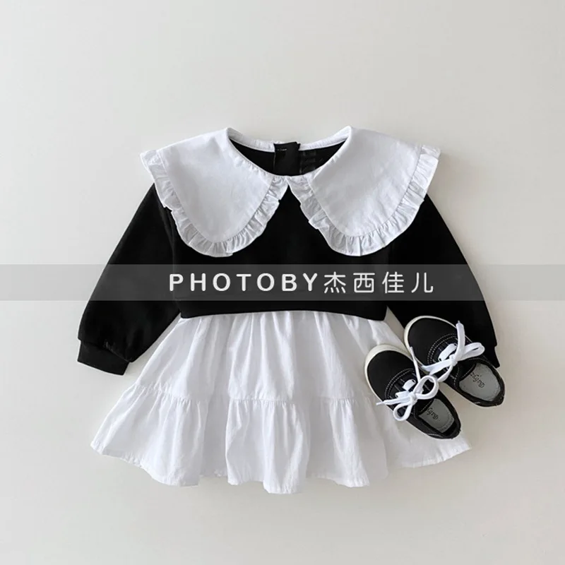 

Cute Doll Versatile Long Sleeved Dress for Spring, Autumn and Winter, Black and Gray Children's Clothing, Princess Dress