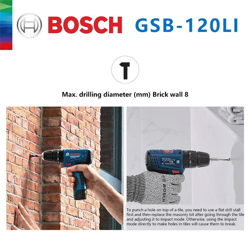 Bosch 12V 3 In 1 Multifunction Cordless Electric Drill GSB 120LI Impact Drill Rechargeable Screwdriver Professional Power Tool