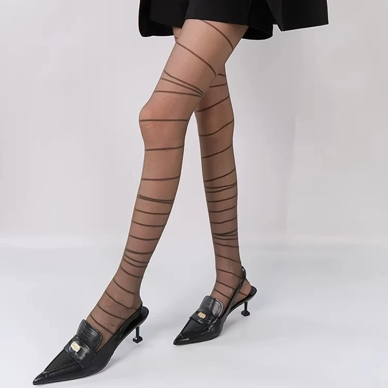 Sexy Women Tights Pantyhose Irregular Striped Lingerie Sexy Slim Stockings Pantyhose Female Hosiery Thigh High Stockings Tights