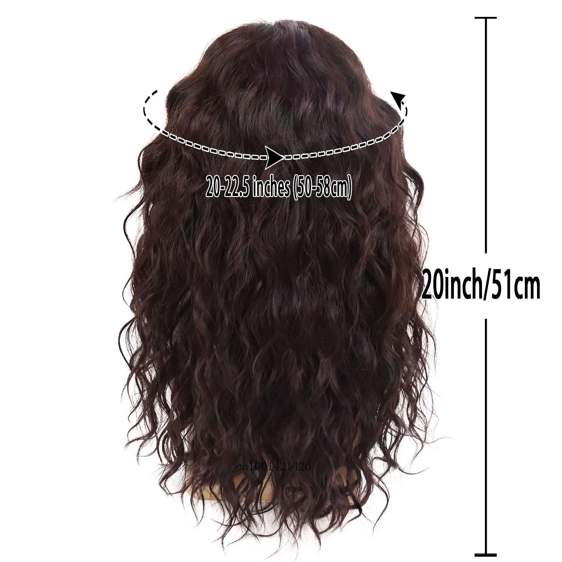 Men's Long Brown Wig Curly Synthetic Hair Costume Wigs Carnival Party Guys Halloween Cosplay Wig with Bangs Soft Fluffy Fiber