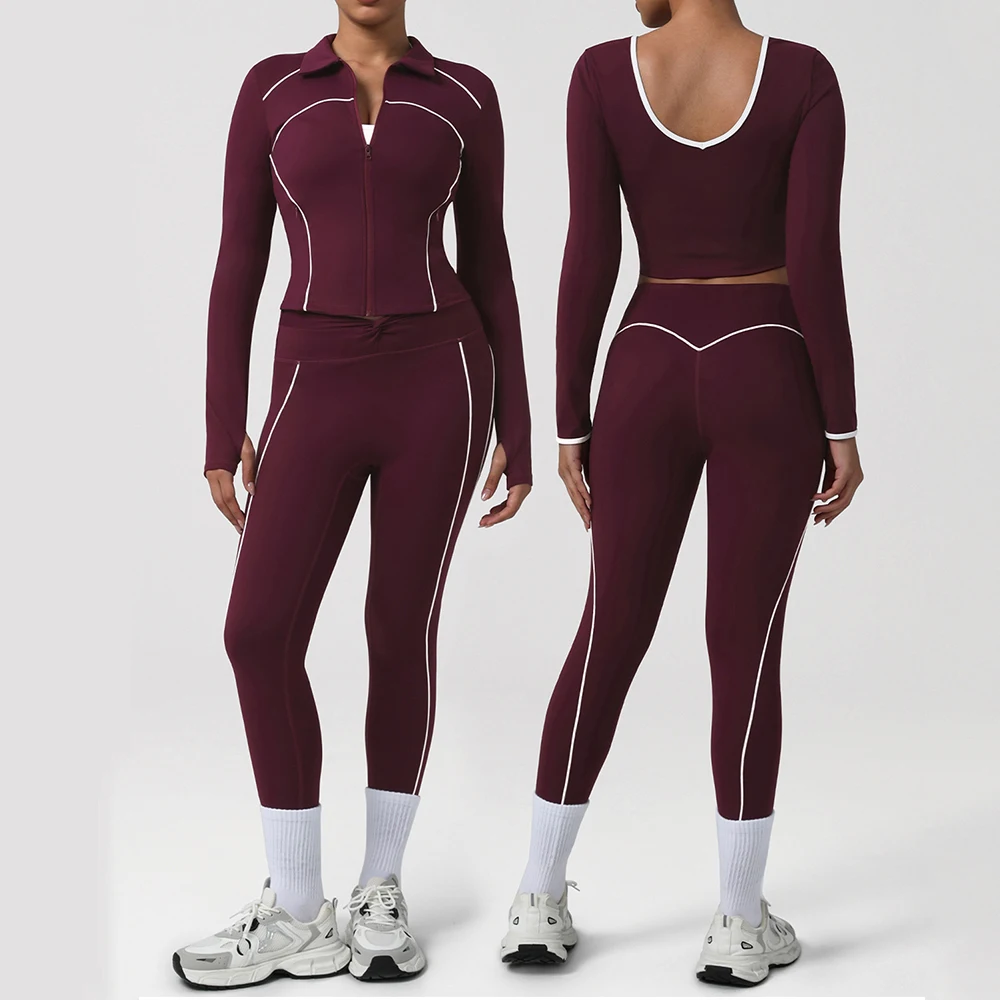 

Yoga Set 2PCS Workout Set Women Sportswear Gym Clothing Fitness Long Sleeve High Waist Leggings Cycling Jacket Sports Suits