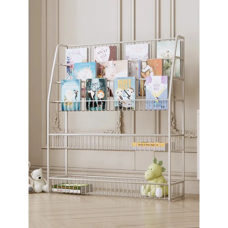 Simple children bookshelf floor home living room wrought iron multi-layer magazine storage rack student room book storage rack