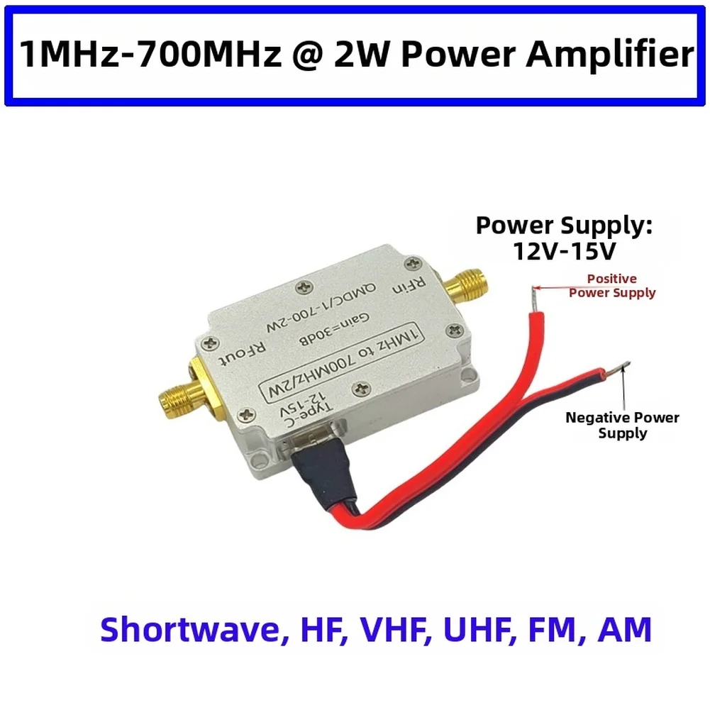 

1MHz 700MHz Frequency RF Booster Module 2W Power Output 30dB Gain for HF VHF UHF FM Signal Enhancement 12V 15V