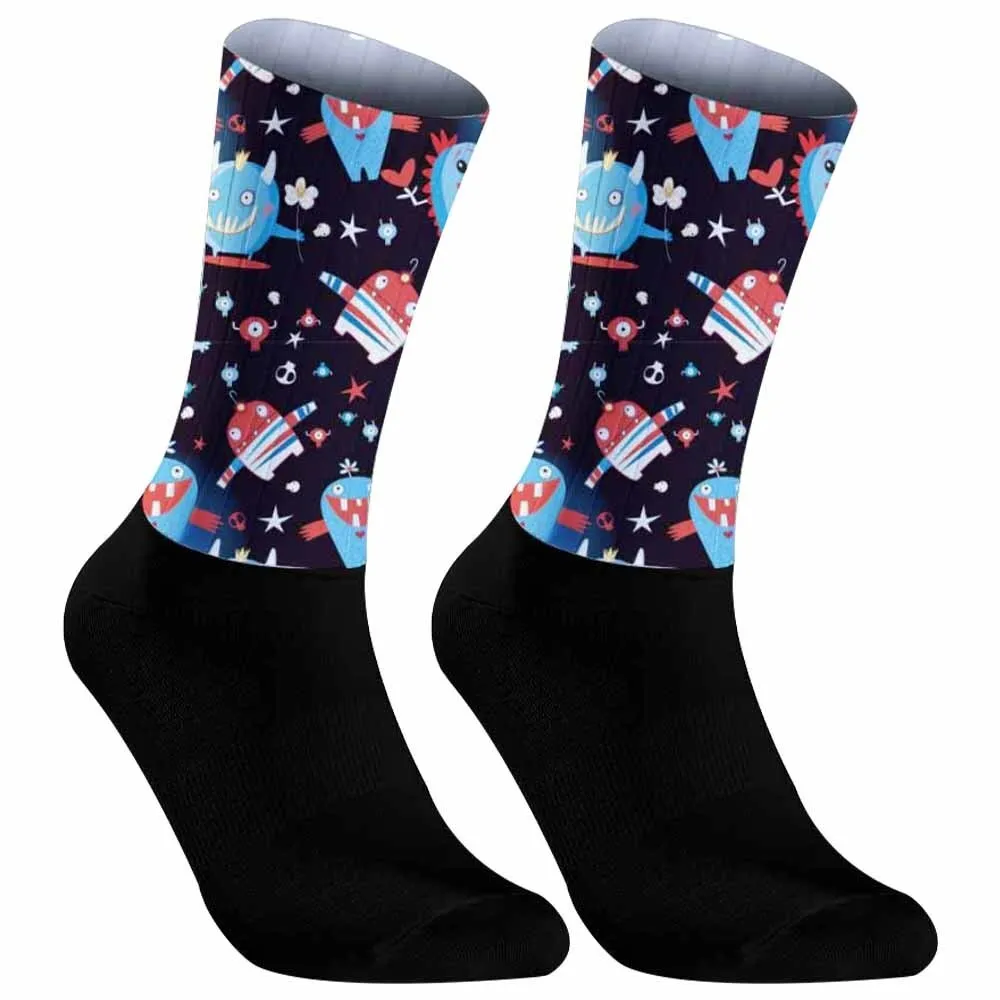 Compression Bike Socks Sports Outdoor Cycling Socks Graffiti Skull Monster Cycling Socks New