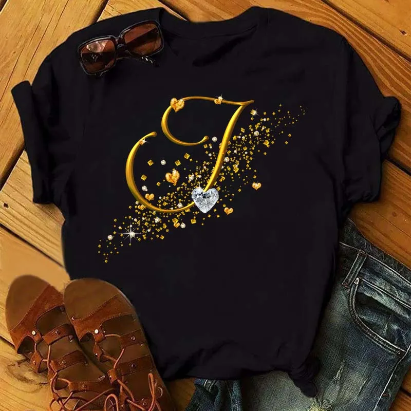 

Футболка с принтом Diamond Gold Letter Font A B C D E F G Футболка с короткими рукавами Летняя уличная одежда в стиле Харадзюку Футболки