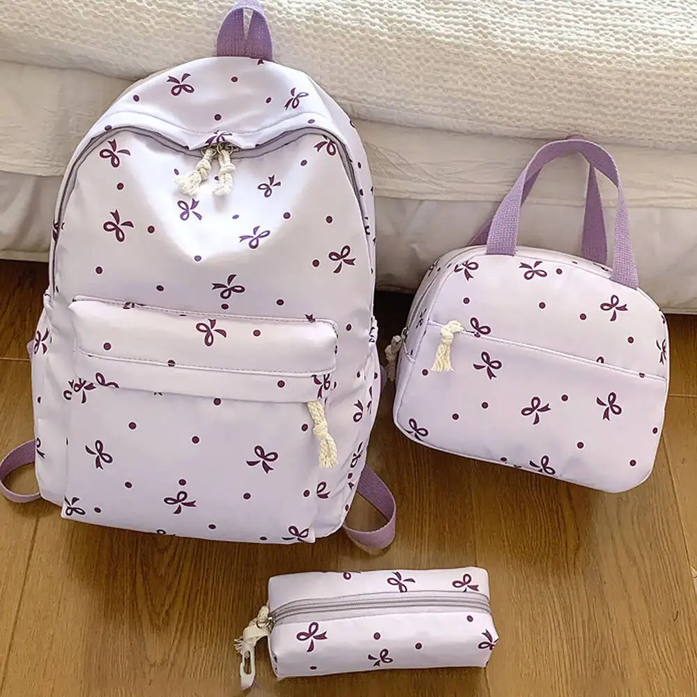 Small Fresh Color Bow Three Piece Set, Backpack, Handbag, Pencil Case in Multiple Colors Suitable for Daily Commuting