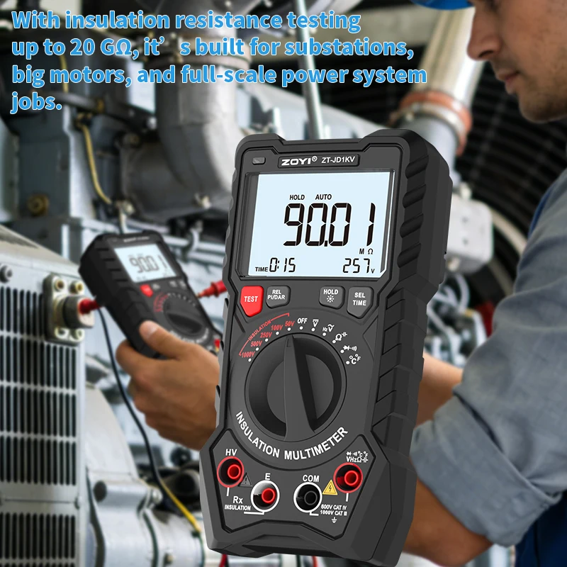 

ZOYI ZT-JD1KV Цифровой тестер сопротивления изоляции, мегомметр и мультиметр 2-в-1, высокоточные истинные среднеквадратичные частоты, 1000 В