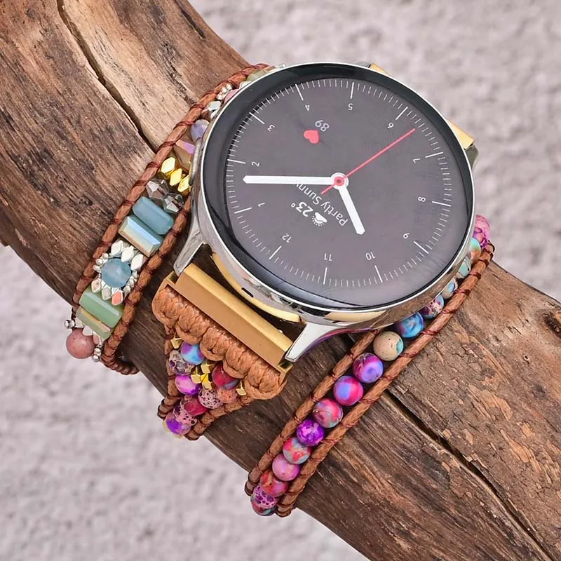 Pulseira de Relógio Trançada com Pedras Estilo Boêmio Compatível com Samsung Galaxy Watch 20mm 22mm - Pulseira de Substituição para Smartwatch