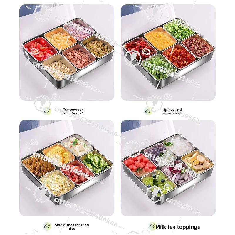 Stainless Steel Kitchen Seasoning Box Ice Powder Ingredient Box Small Box for Stall Commercial Multi-grid Seasoning Tank