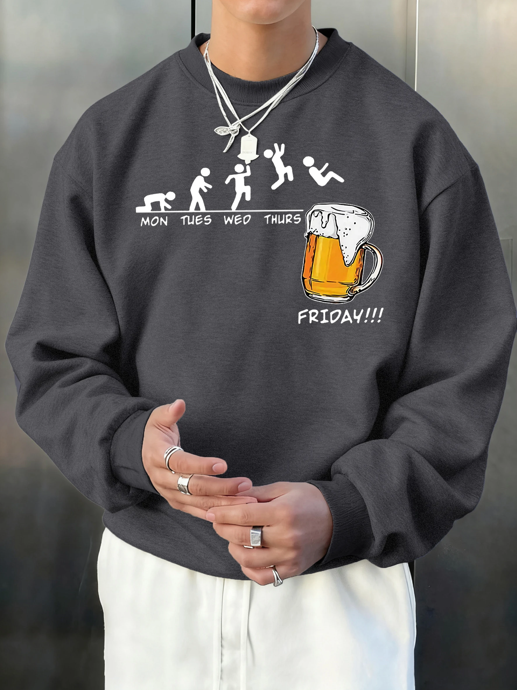 

Мужская толстовка с принтом Jumping Into The Beer Friday Evolution, универсальный мягкий флисовый пуловер с длинными рукавами, осенний винтажный свободный топ