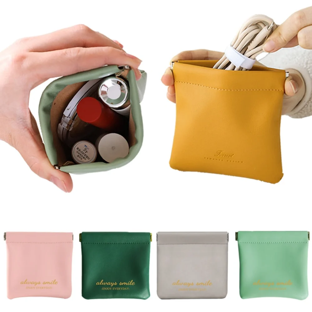 Mini Coin Bag Leather Cosmetics Lipstick Holder Case PU Airpods Earphone Wire Storag Bag Portable Travel Jewelry Organizer Pouch