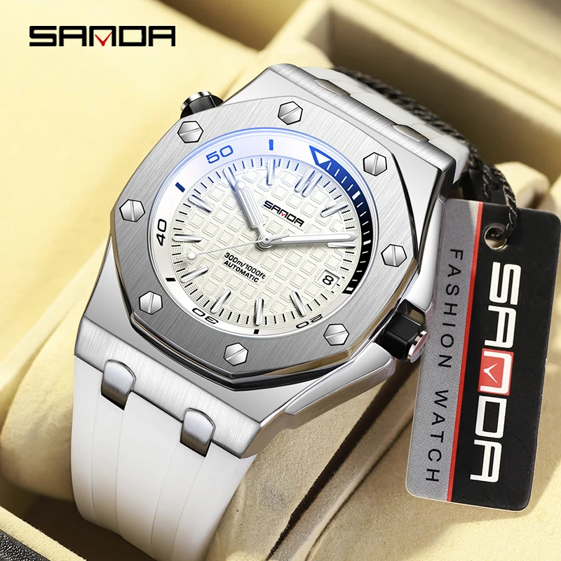 Fashion Sanda 2022  New Top Brand Royal Casual Men Watches Big Dial Black Silicone Calendar Quartz Wristwatch Classic Male Clock